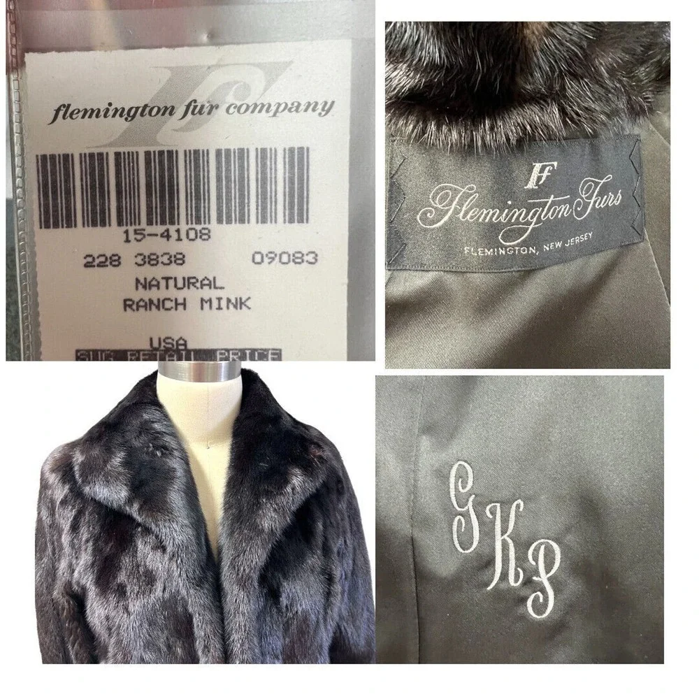 Mob wife Flemington Furs Mink Fur Ranch Natural Blk Mint Sz S/M Matching Hat vtg - Picture 13 of 16